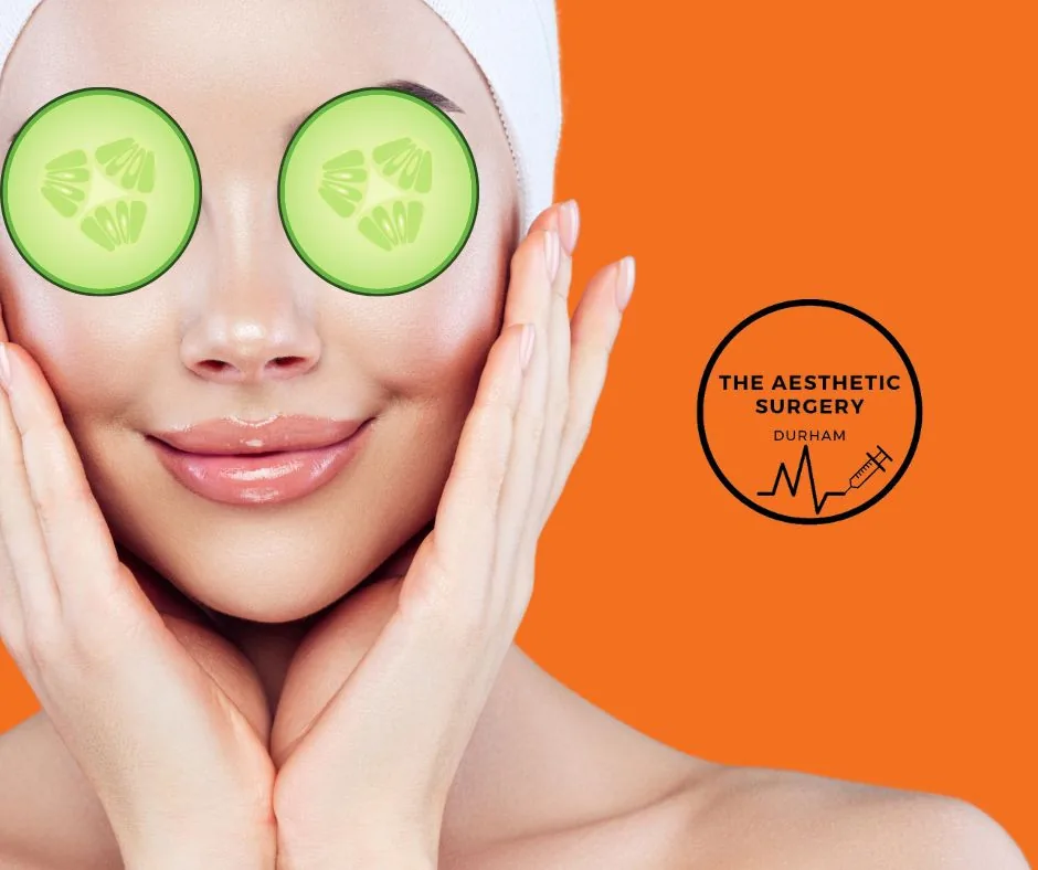 A Lady wearing cucumbers on her eyes