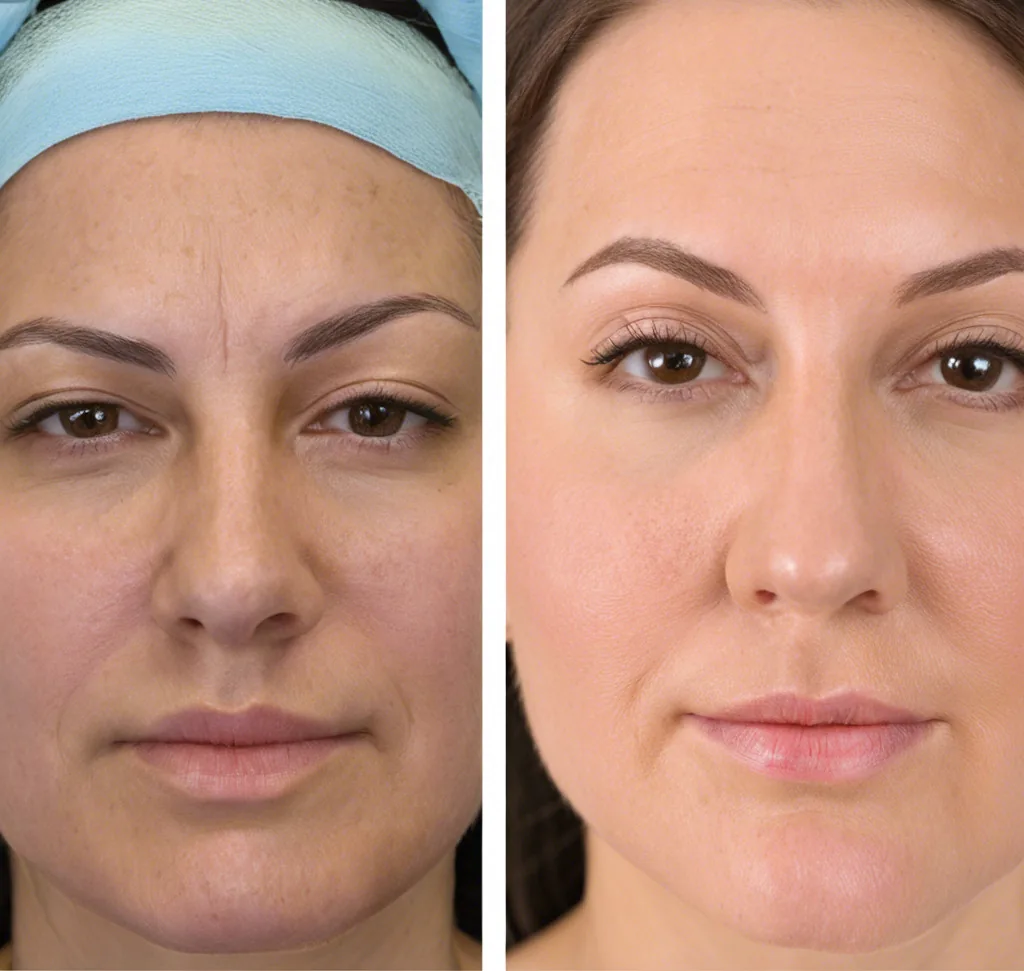 Brunette lady showing before and after her dermaplaning treatment | The Aesthetic Surgery | Durham